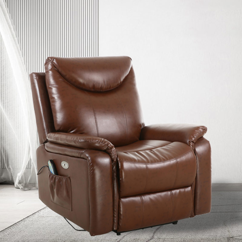 7210 Leather Electric Recliner Chair Massage Sofa dengan 2 kantong samping